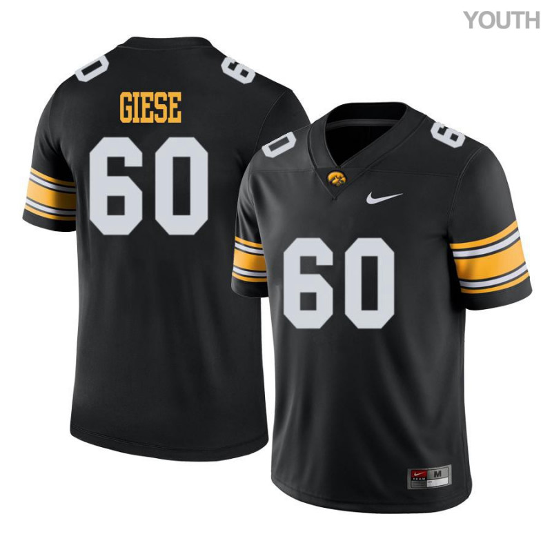 Youth Iowa Hawkeyes NCAA #60 Jacob Giese Black Authentic Nike Alumni Stitched College Football Jersey FX34Q00BA